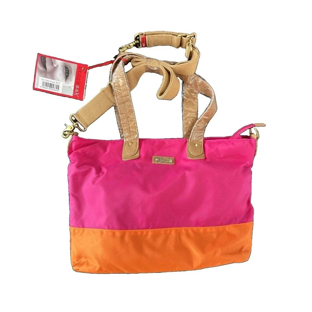 Storksak Nylon Tote Changing Bag Fuchsia Orange Diaper Bag SK3102 New w/Tags